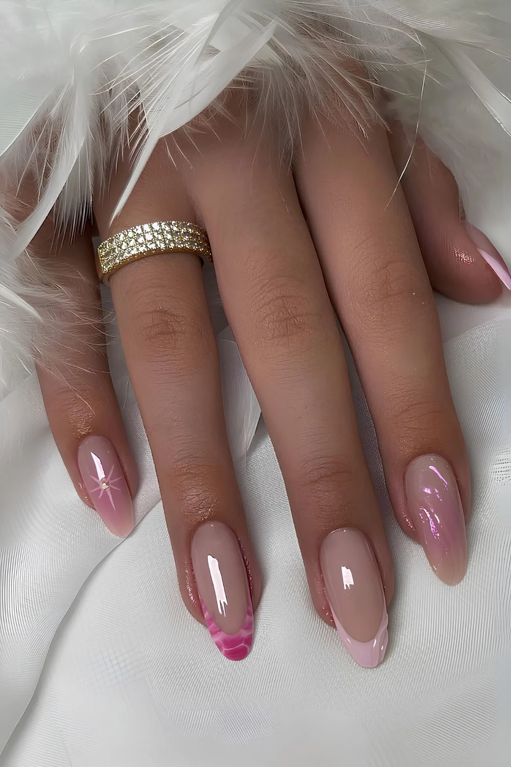 Rosa French Naegel mit Sternen und Animal Print