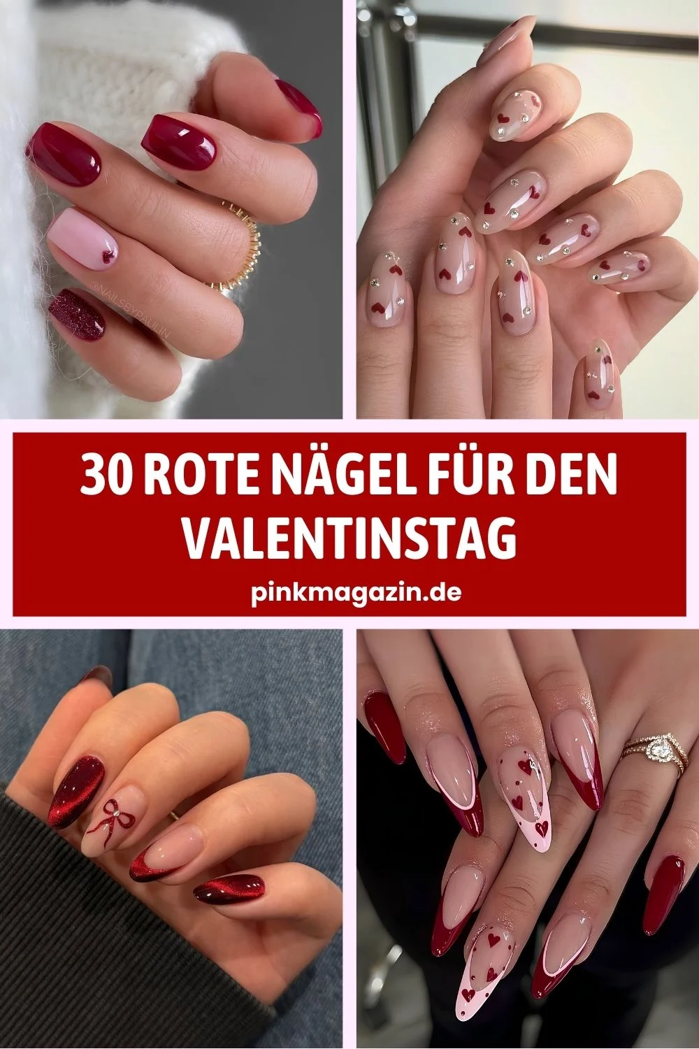 Rote Nageldesigns zum Valentinstag