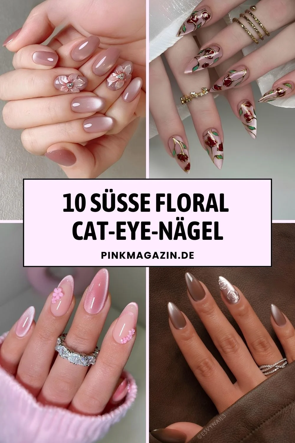 Blumen Cat-Eye-Nägel Pinterest