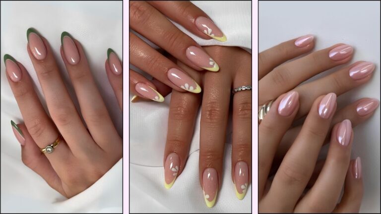 Eine Collage von März-Nageldesigns