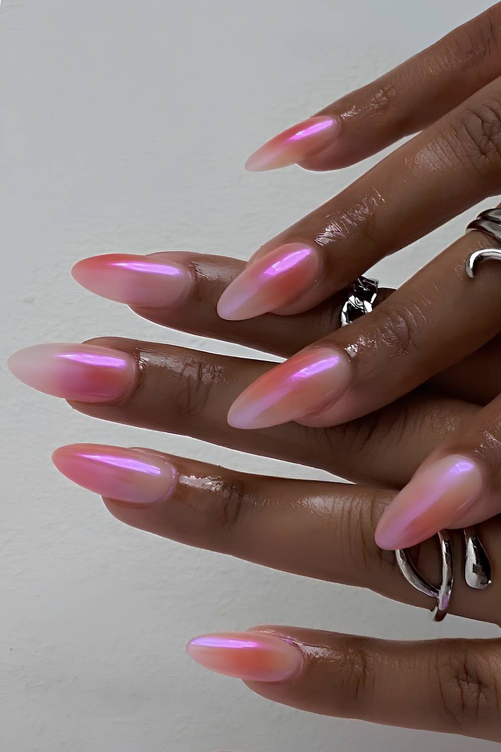 Pink Verlaufnaegel mit Chrome Finish