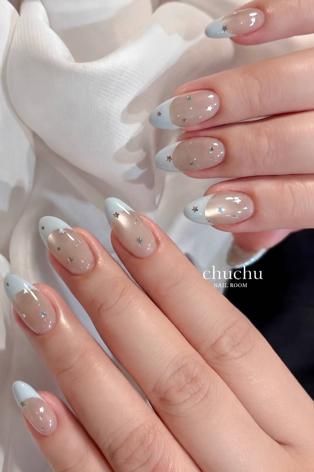 Sternen French Mani auf Cat Eye Base