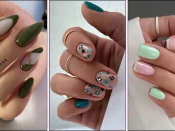 Eine Collage aus grünen Nageldesigns