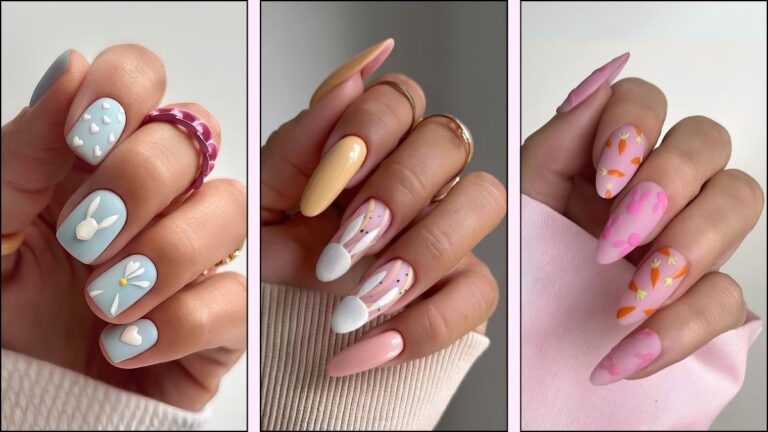 Eine Collage mit Osterhasen-Nageldesigns