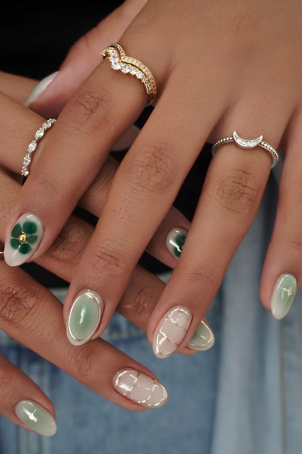 Silber gruene Mix Match Naegel