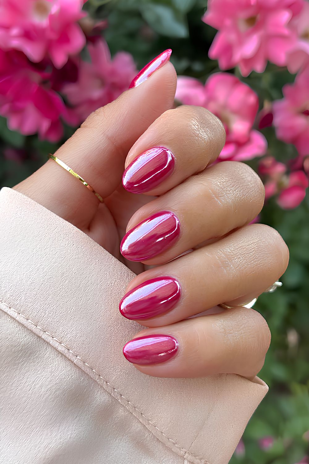 Glänzende Knallpink-Maniküre