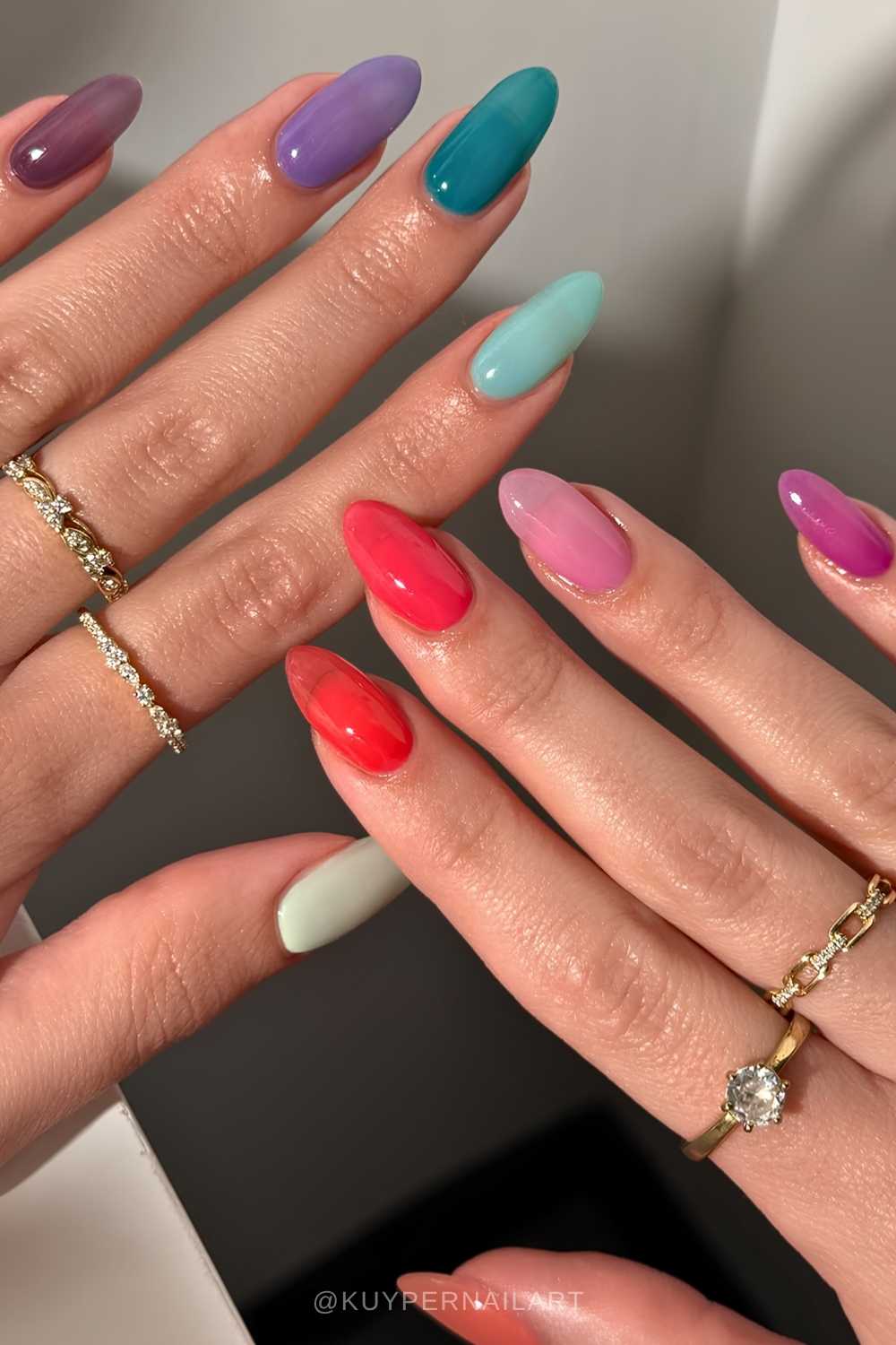 Skittle Naegel mit Jelly Finish