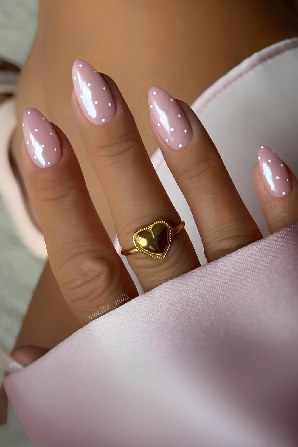 Pinke Chrome Nägel mit Polka Dots