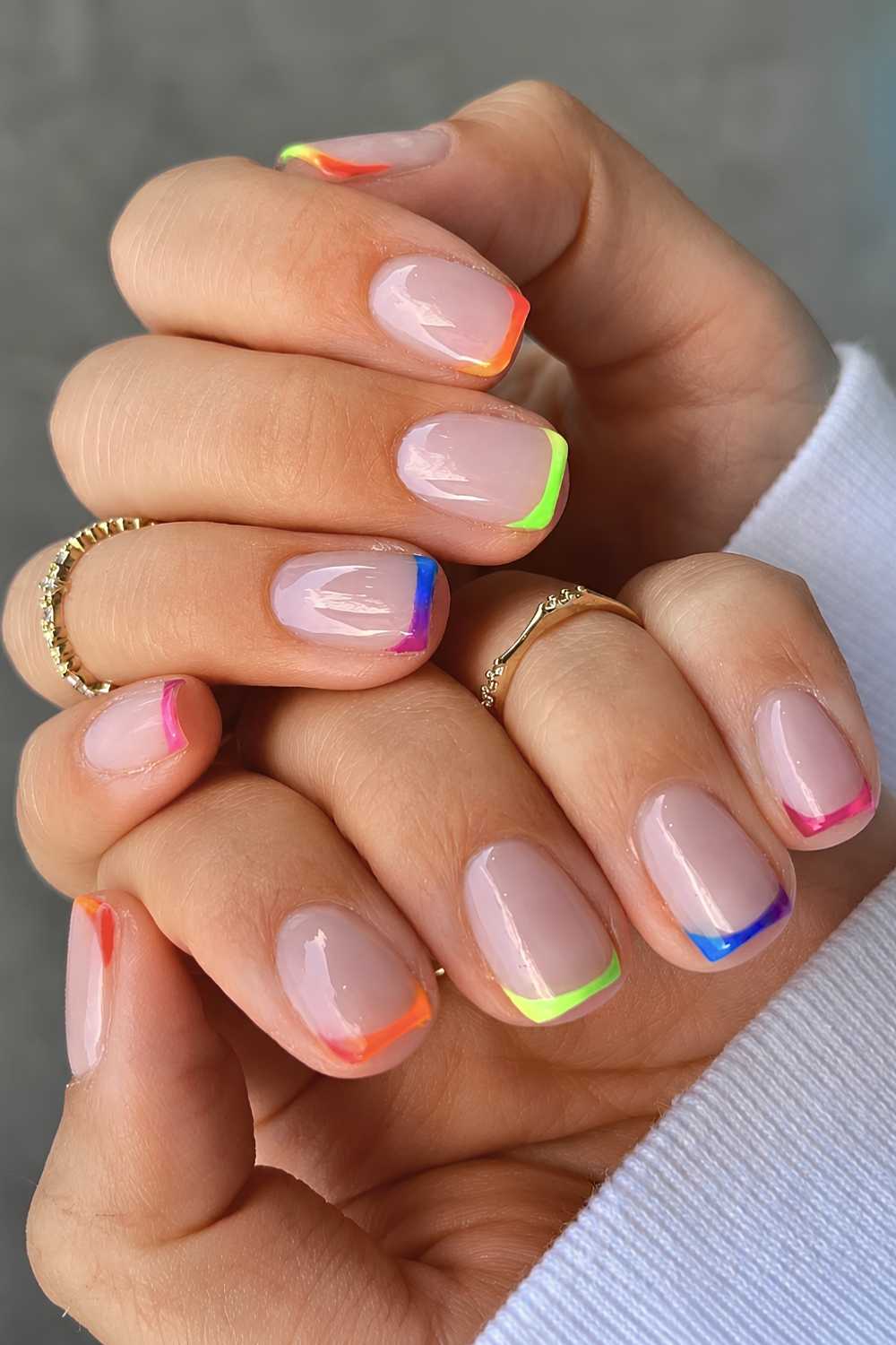 Neon micro skittle french mani