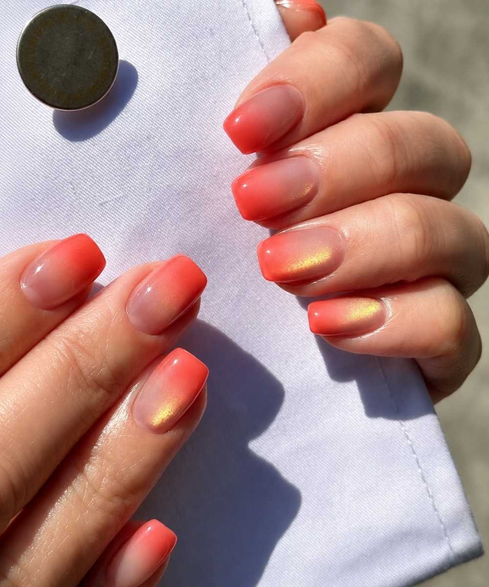 Orange Ombre Cat Eye Naegel