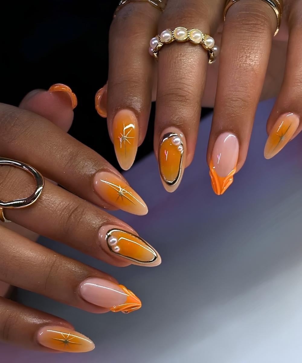 Orange goldene Mix Match Naegel