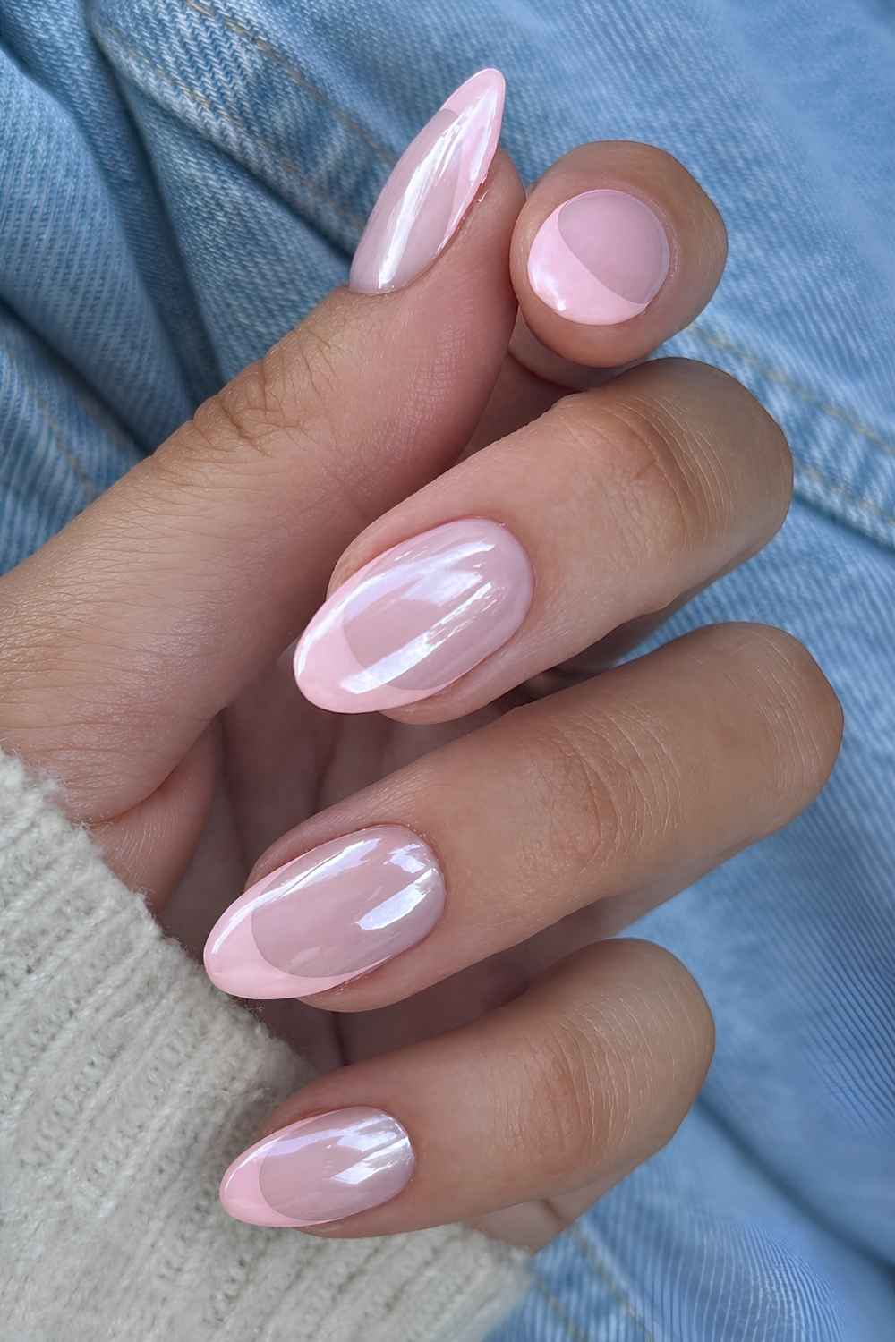 Pink auf Pink Chrome French Naegel