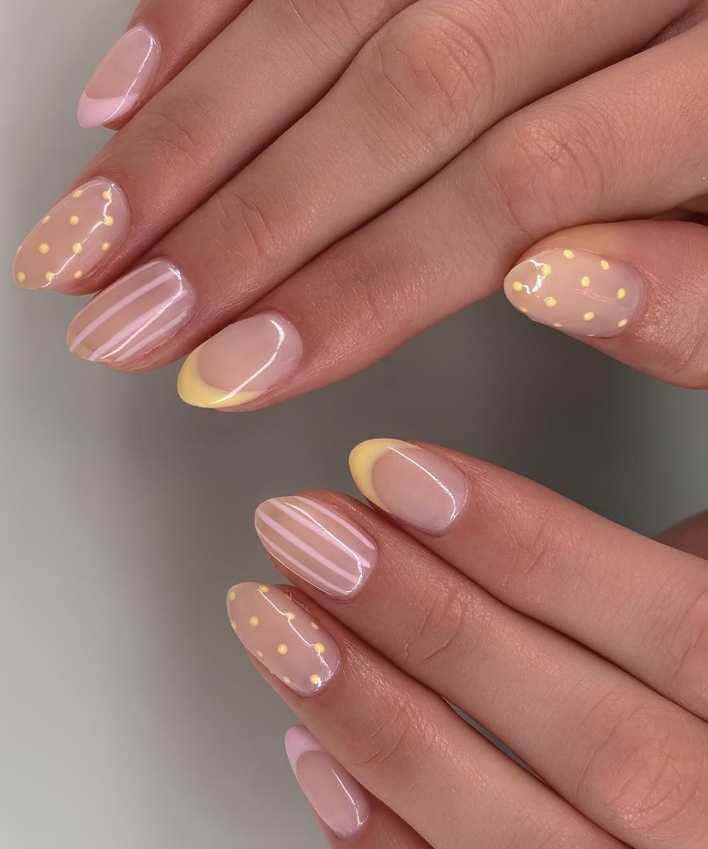 Pink gelb French naegel streifen punkte