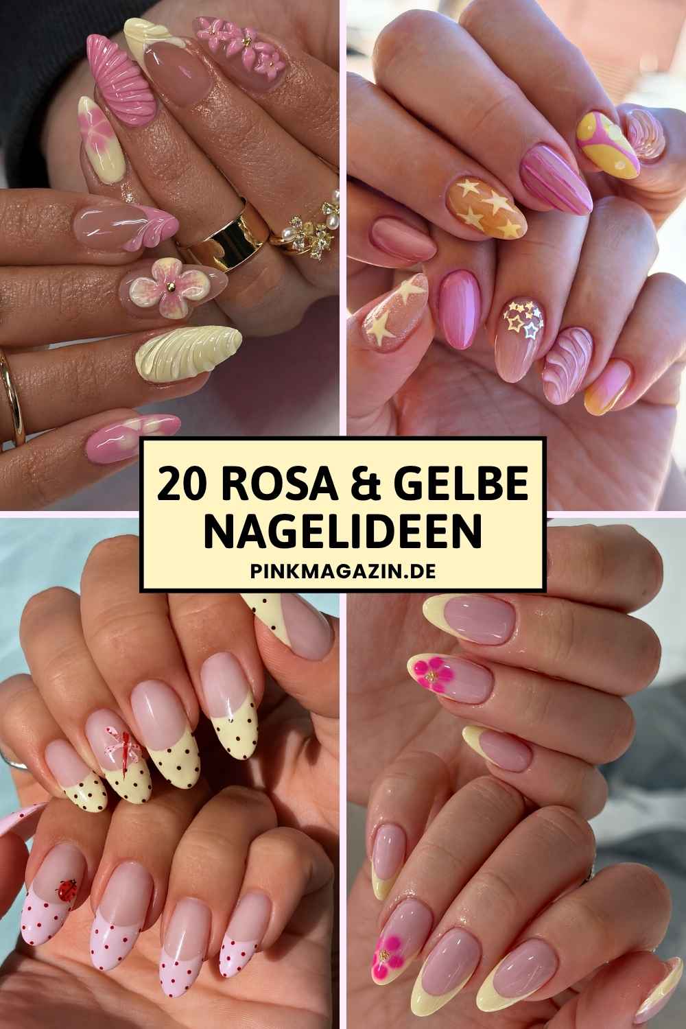 Pink und gelb naegel pinterest