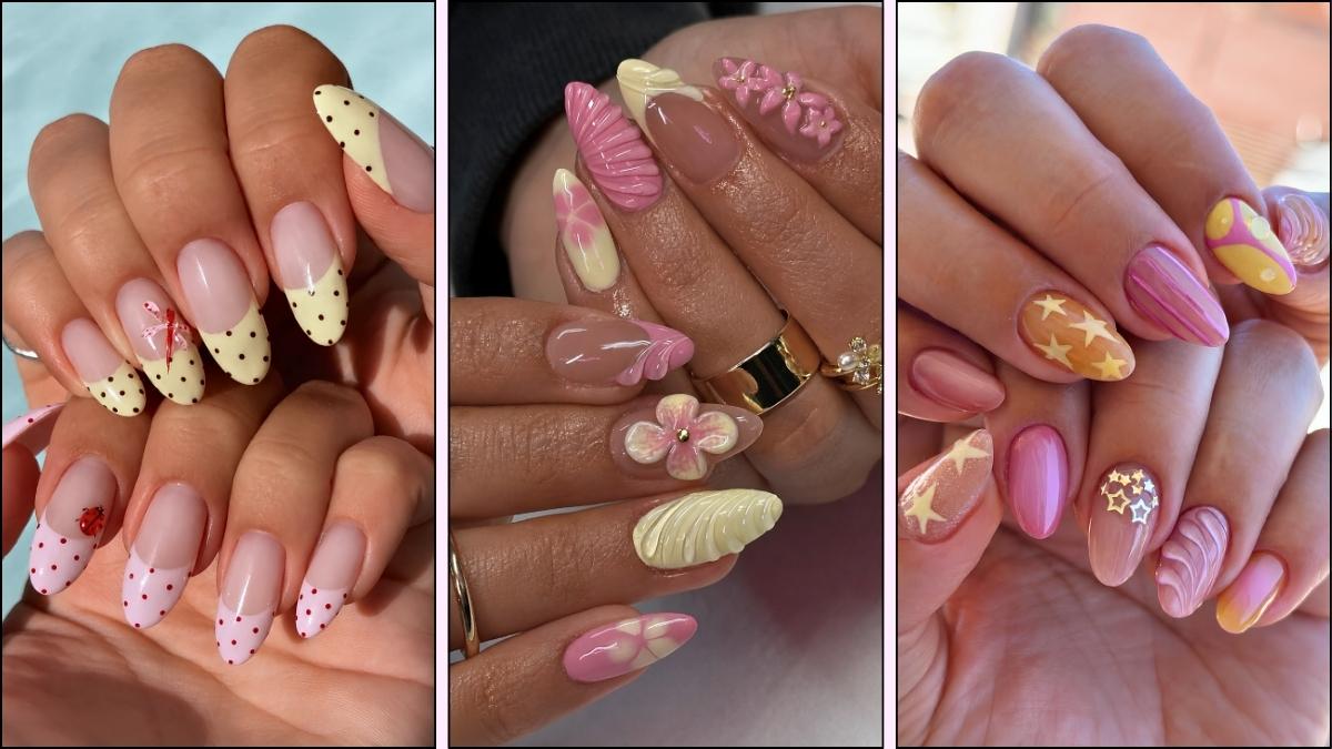 Pink und gelbe manikueren