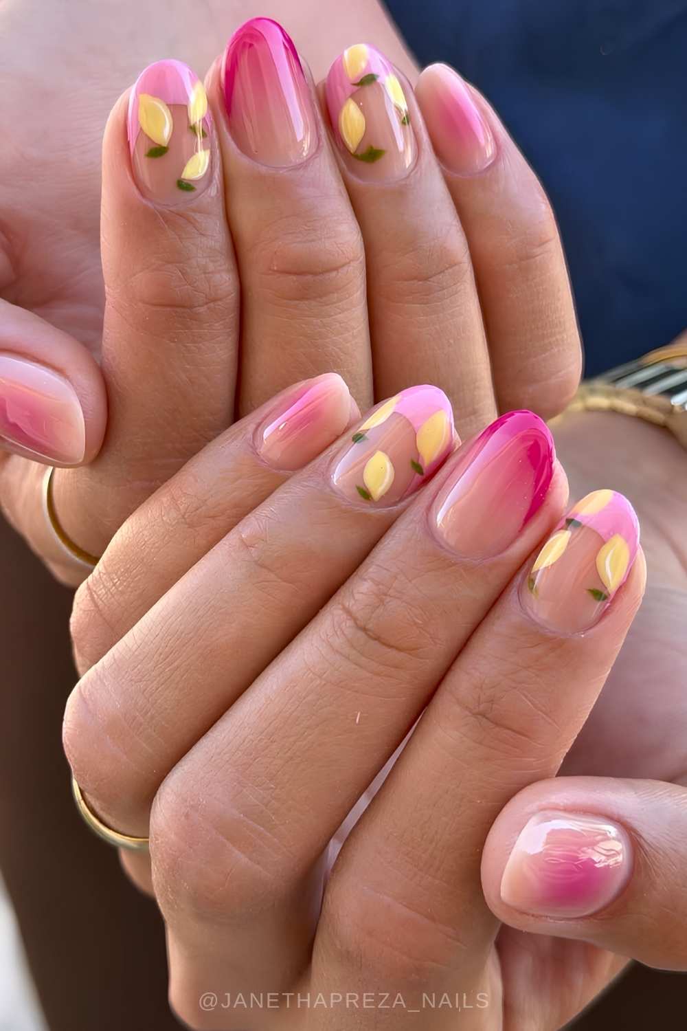 Pinke ombre naegel gelbe zitronen art