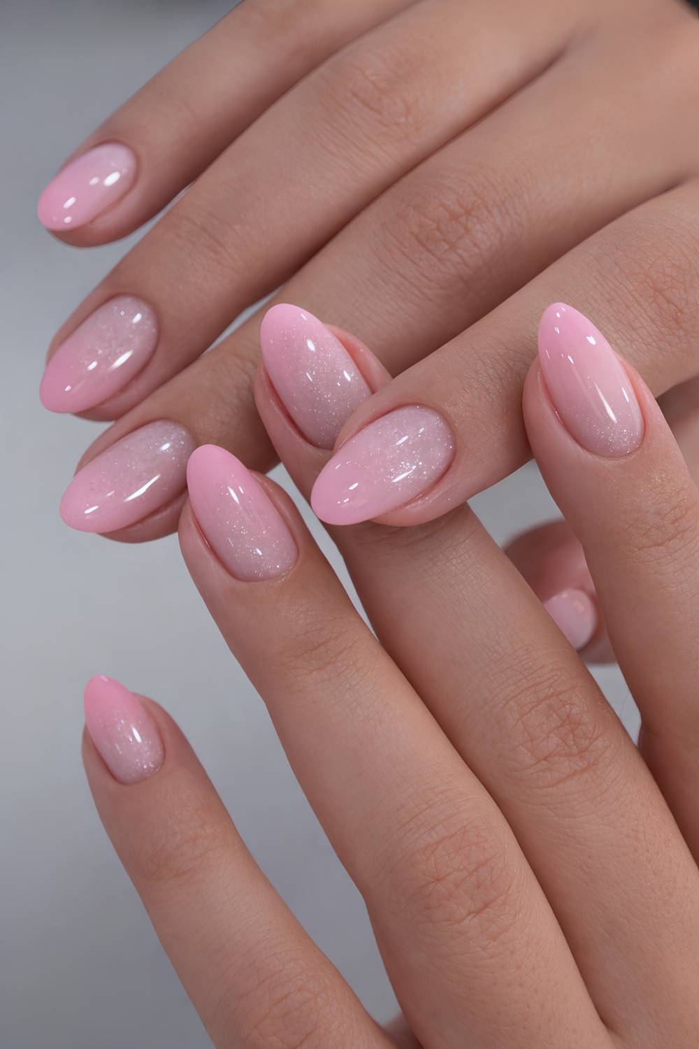 Schimmernde pink weisse Ombre Naegel