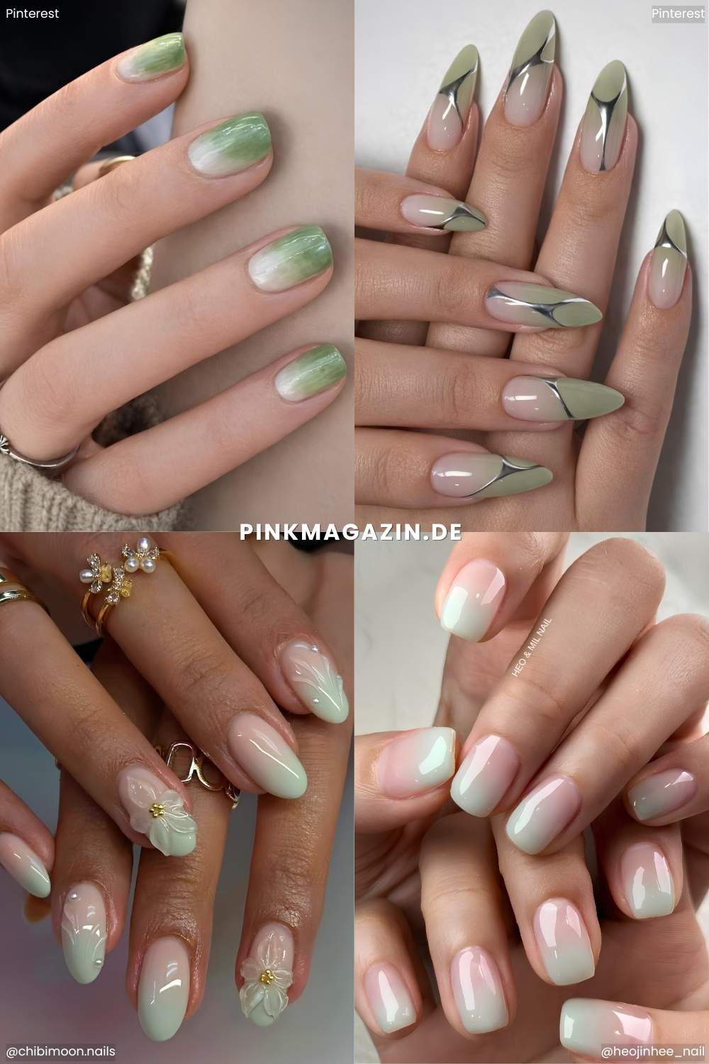 Collage mit gruenen Ombre Naegeln