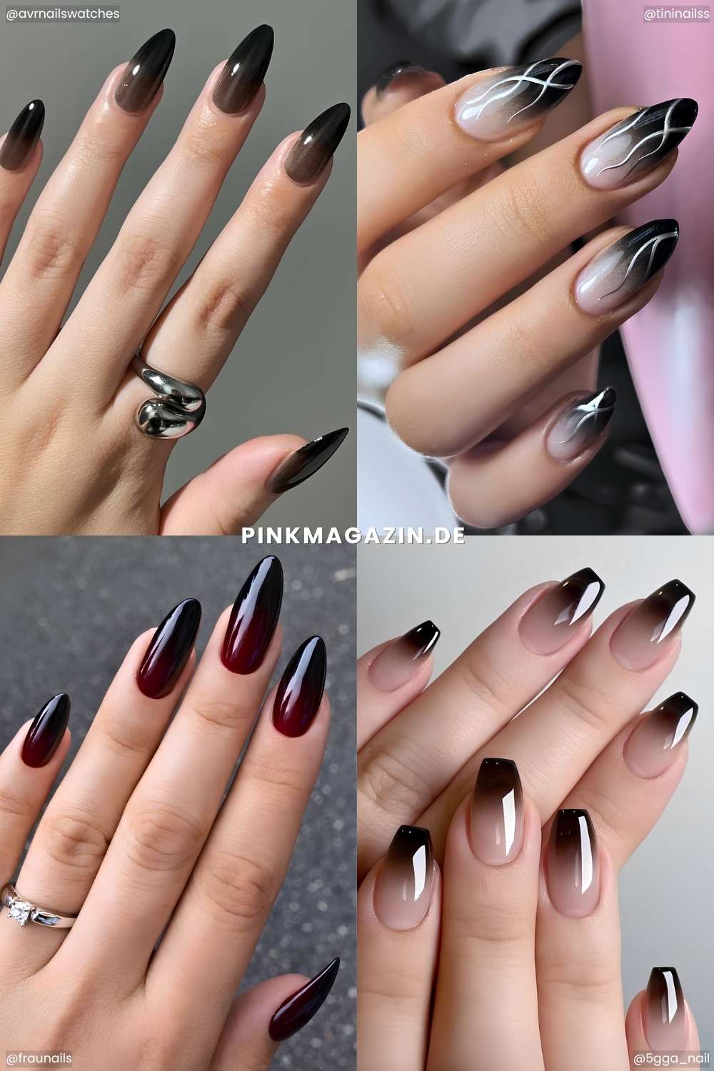 Collage mit schwarzen Ombre Nageldesigns