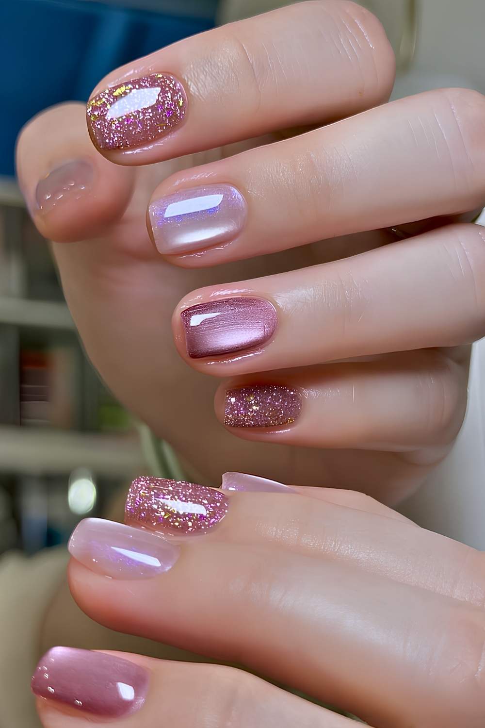 Lila Glasnaegel mit Glitzerakzenten