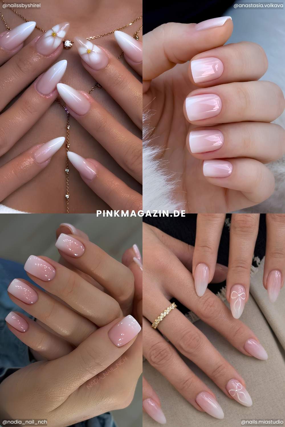Mix aus weissen Ombre Nageldesigns