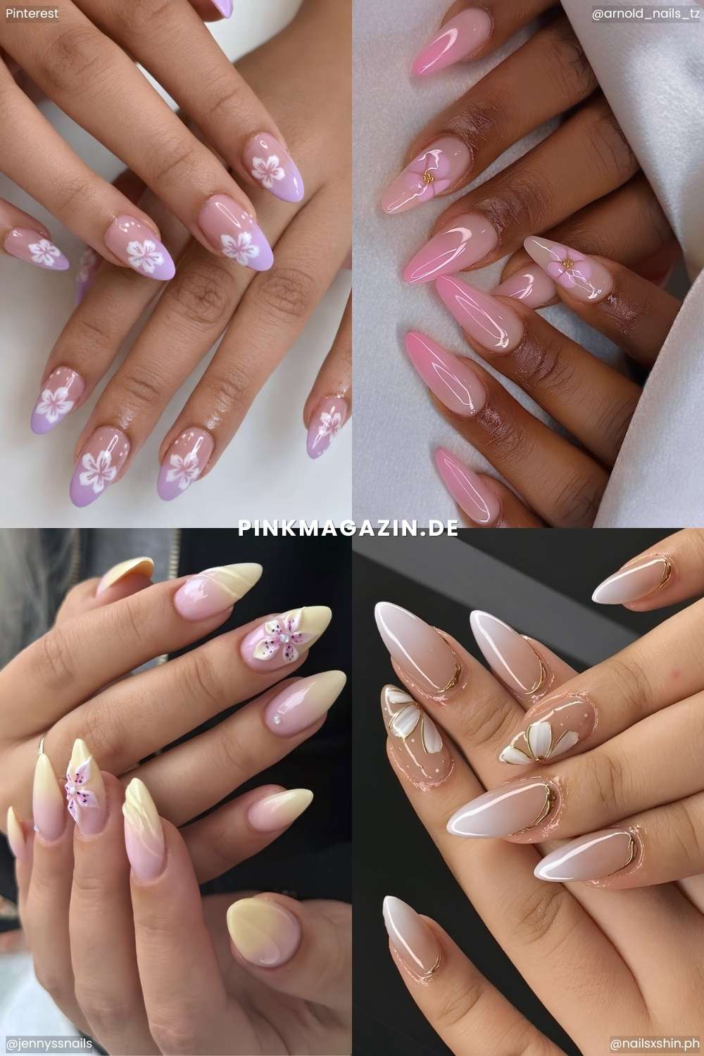 Ombre Nageldesigns mit Blumen