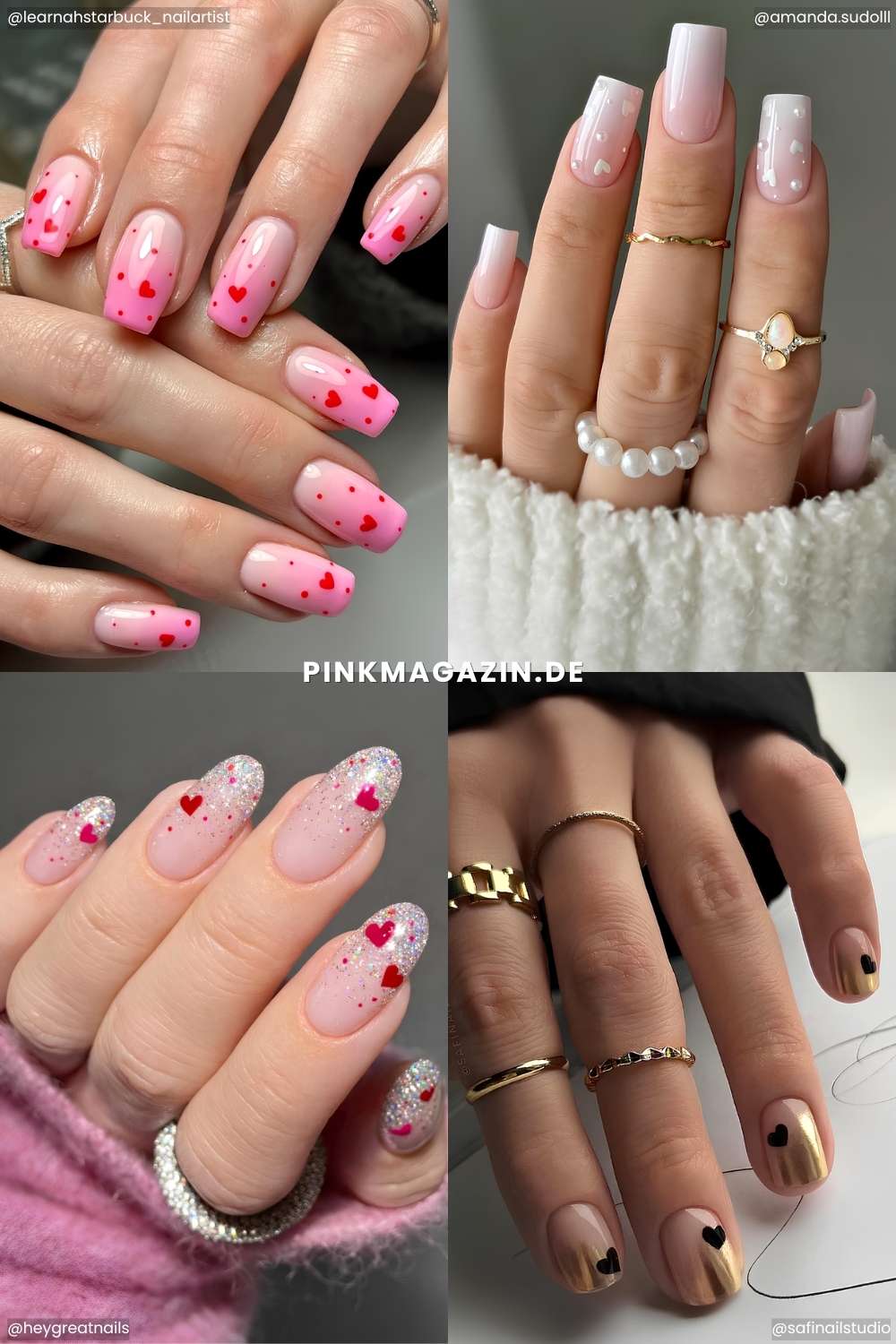 Ombre Nageldesigns mit Herzen