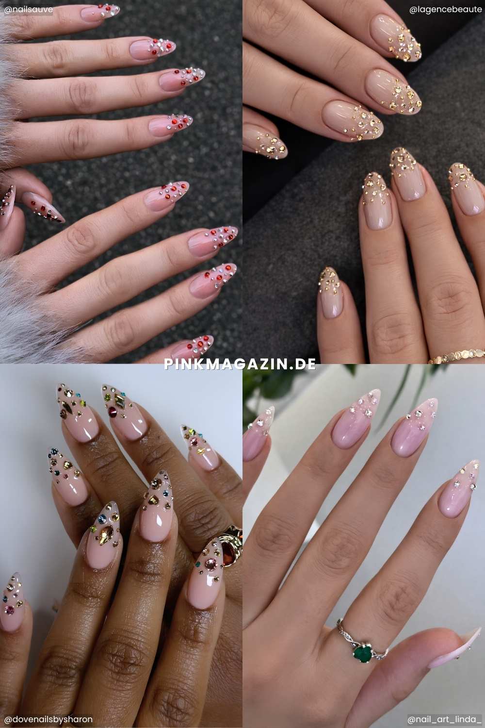 Ombre Nageldesigns mit Strass