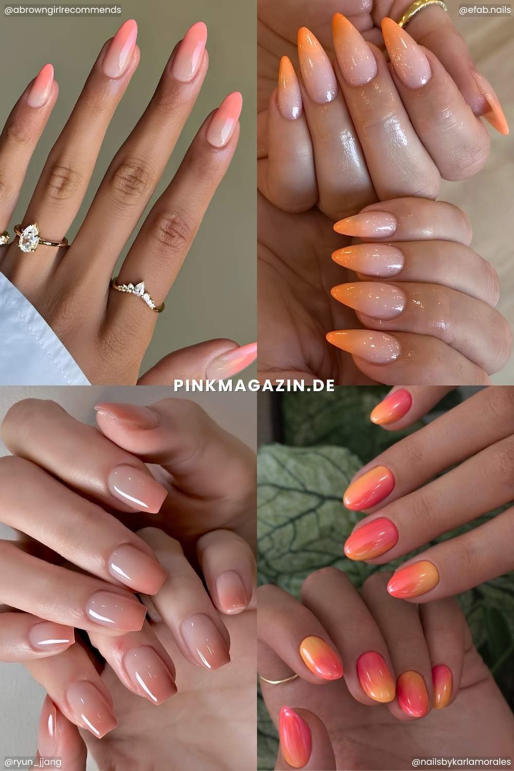 Pfirsich und orange Ombre Manikueren
