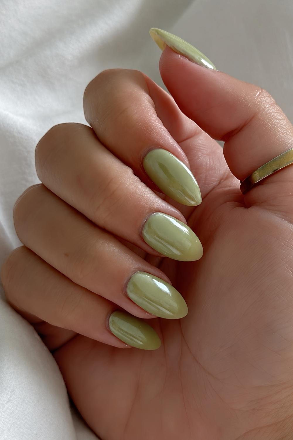 Pistachio green chrome nails