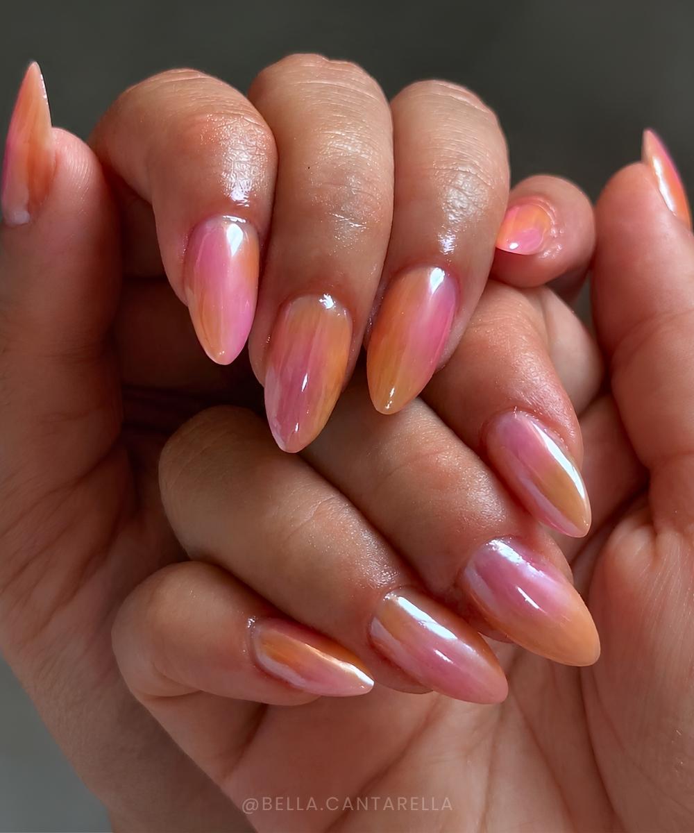 Verlauf Naegel in Pink Orange mit Chrome