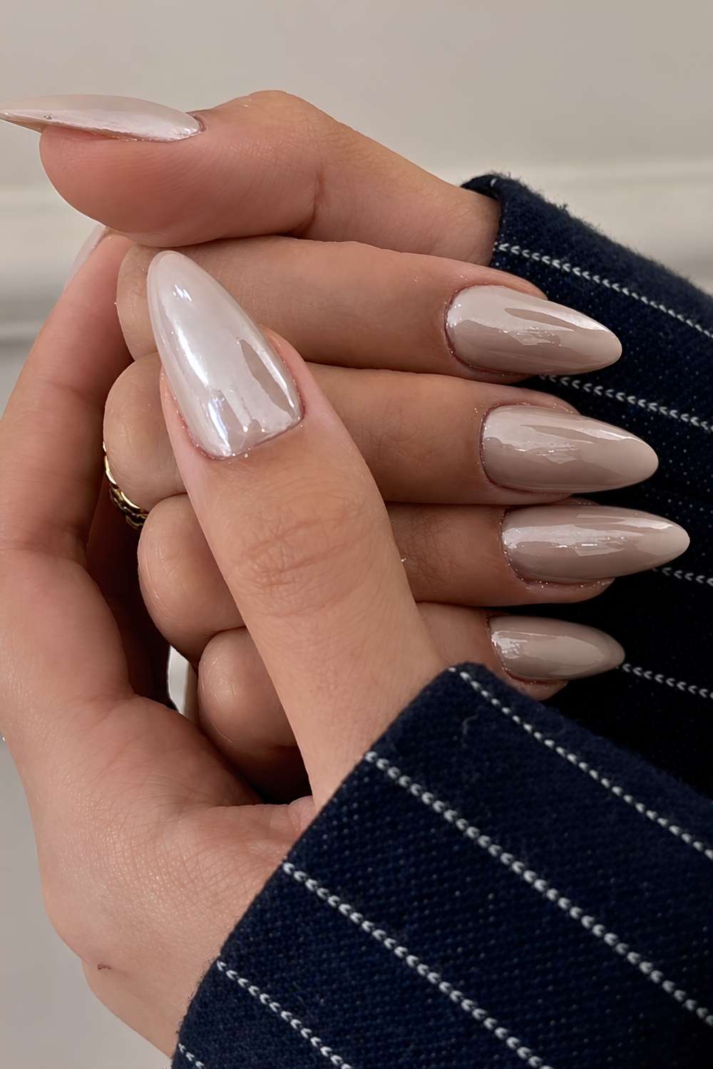 Almond Taupe Chrome Nails