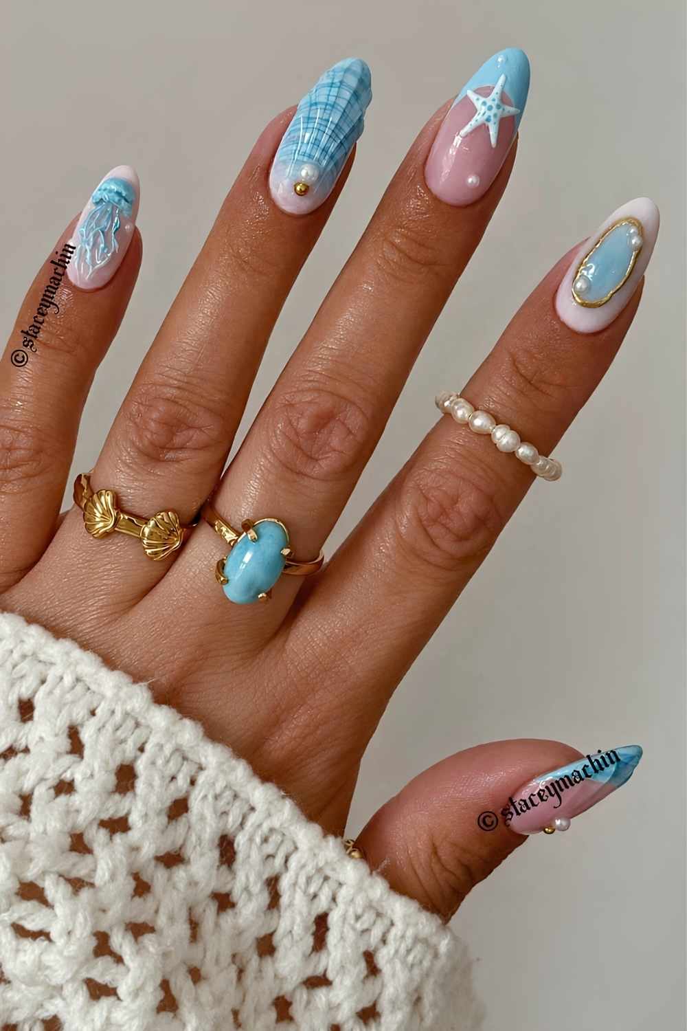 Blaue Ocean Naegel mit verschiedenen Motiven