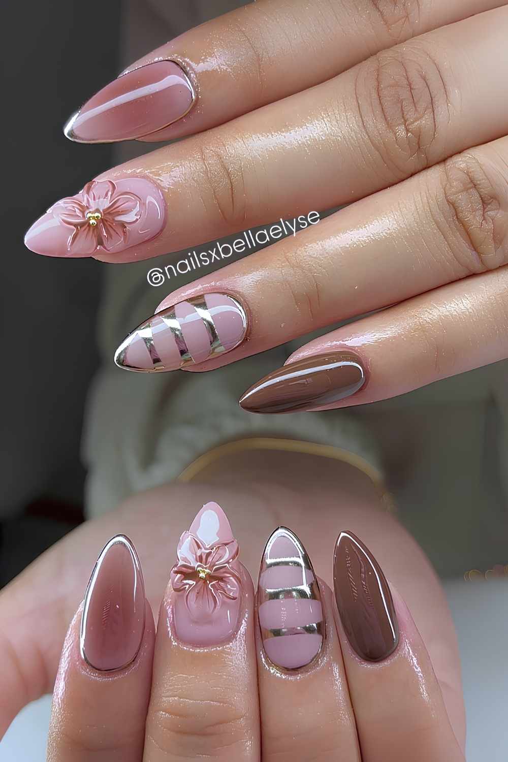 Rosa Braun Naegel mit 3D Blumen