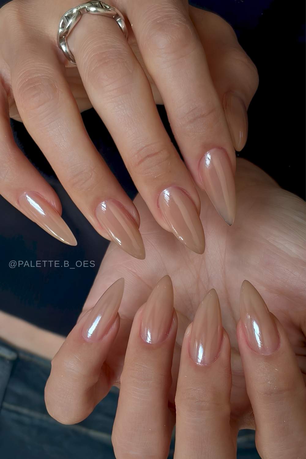 Stiletto Nails mit neutralem Chrome