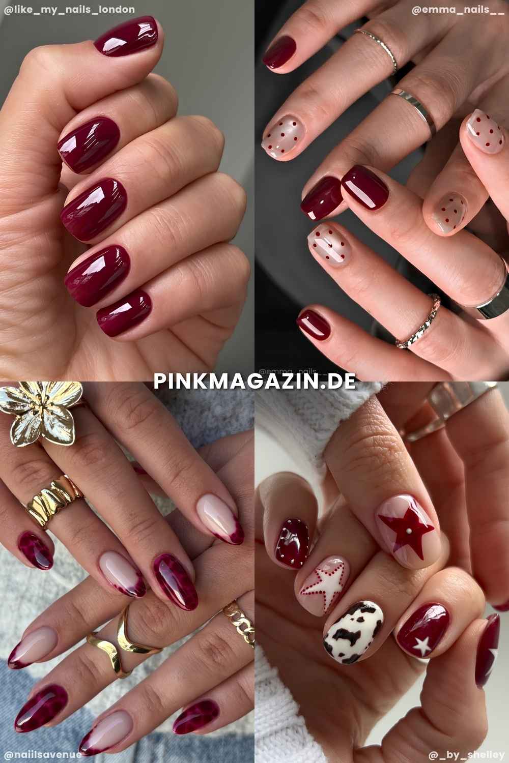 Collage mit dunkelroten Naegeln