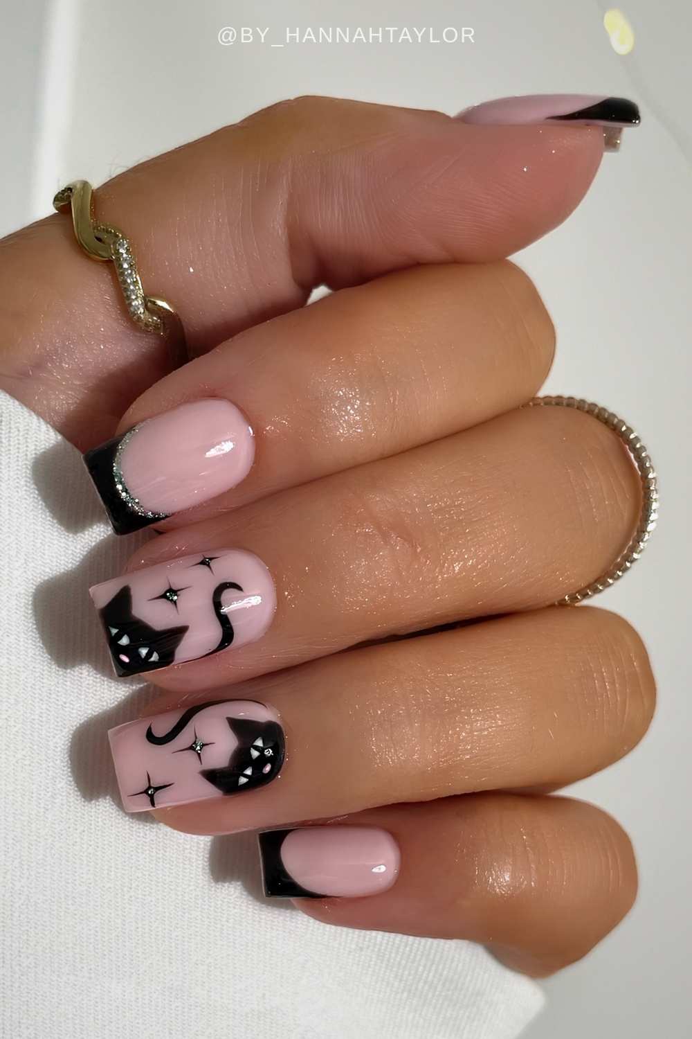 Halloween French Naegel mit schwarzer Katze