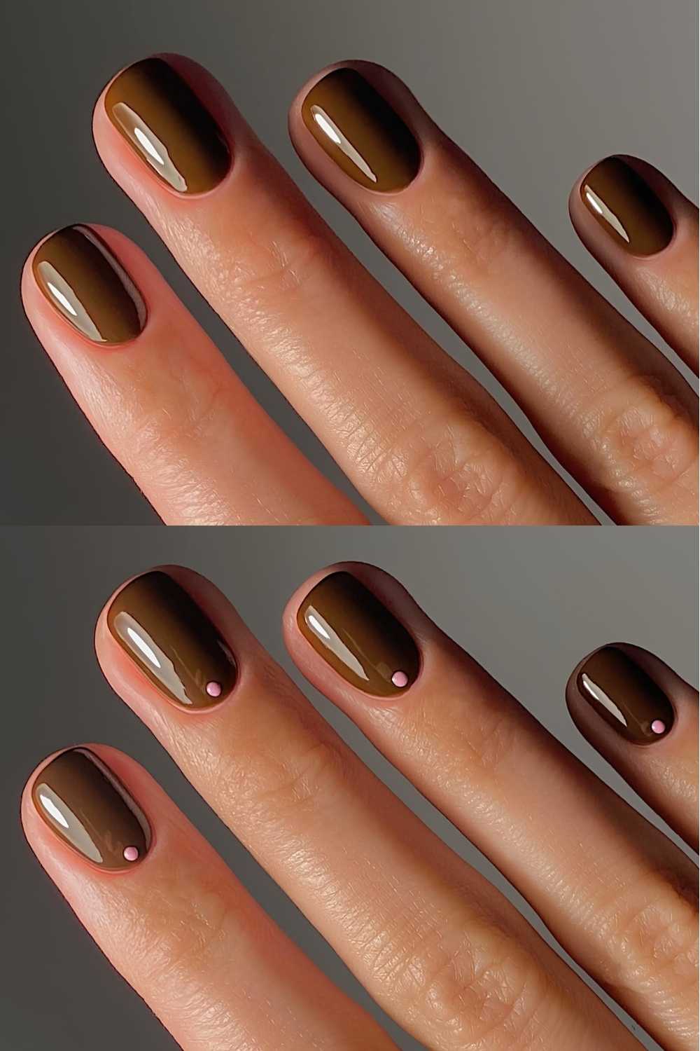Kastanienbraune Naegel mit Hochglanz Finish