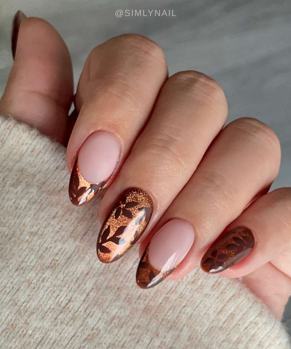 Kupfer Cat Eye Mani mit Blaetter Art