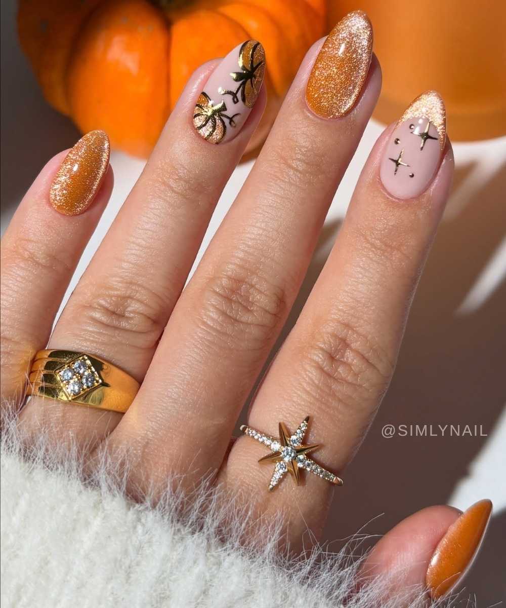 Orange Velvet Naegel mit Kuerbissen