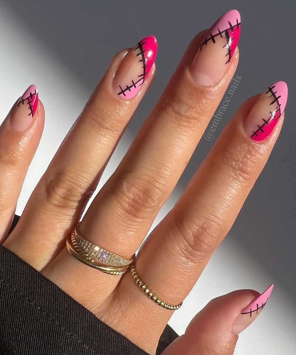 Rosa French Naegel mit Naht Design