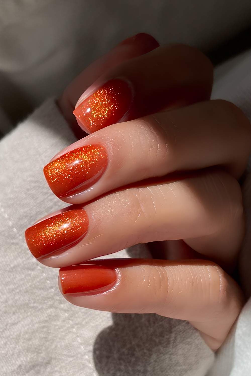 Schimmernde orange Manikuere