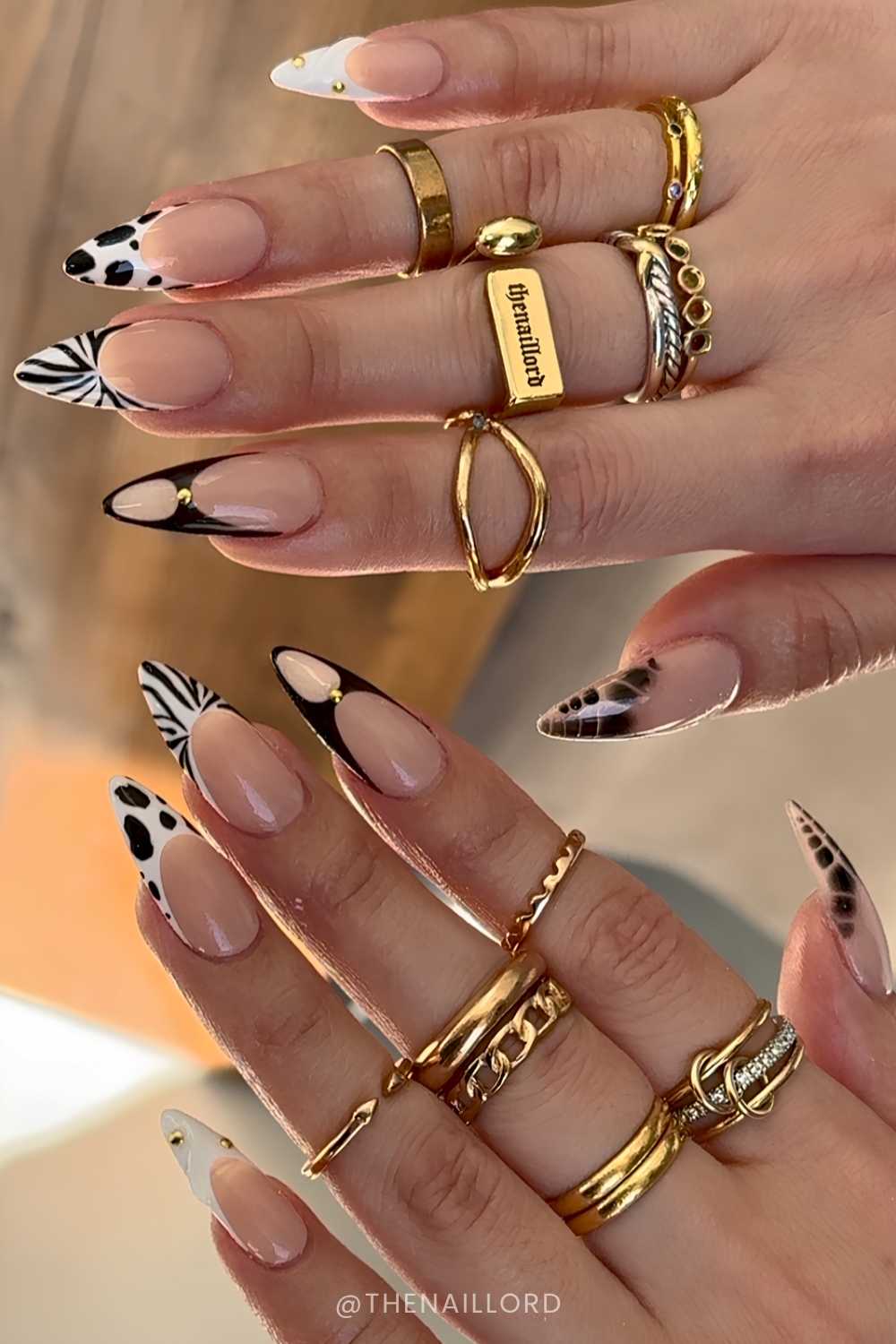 Schwarz weisse French Tips mit Tiermustern