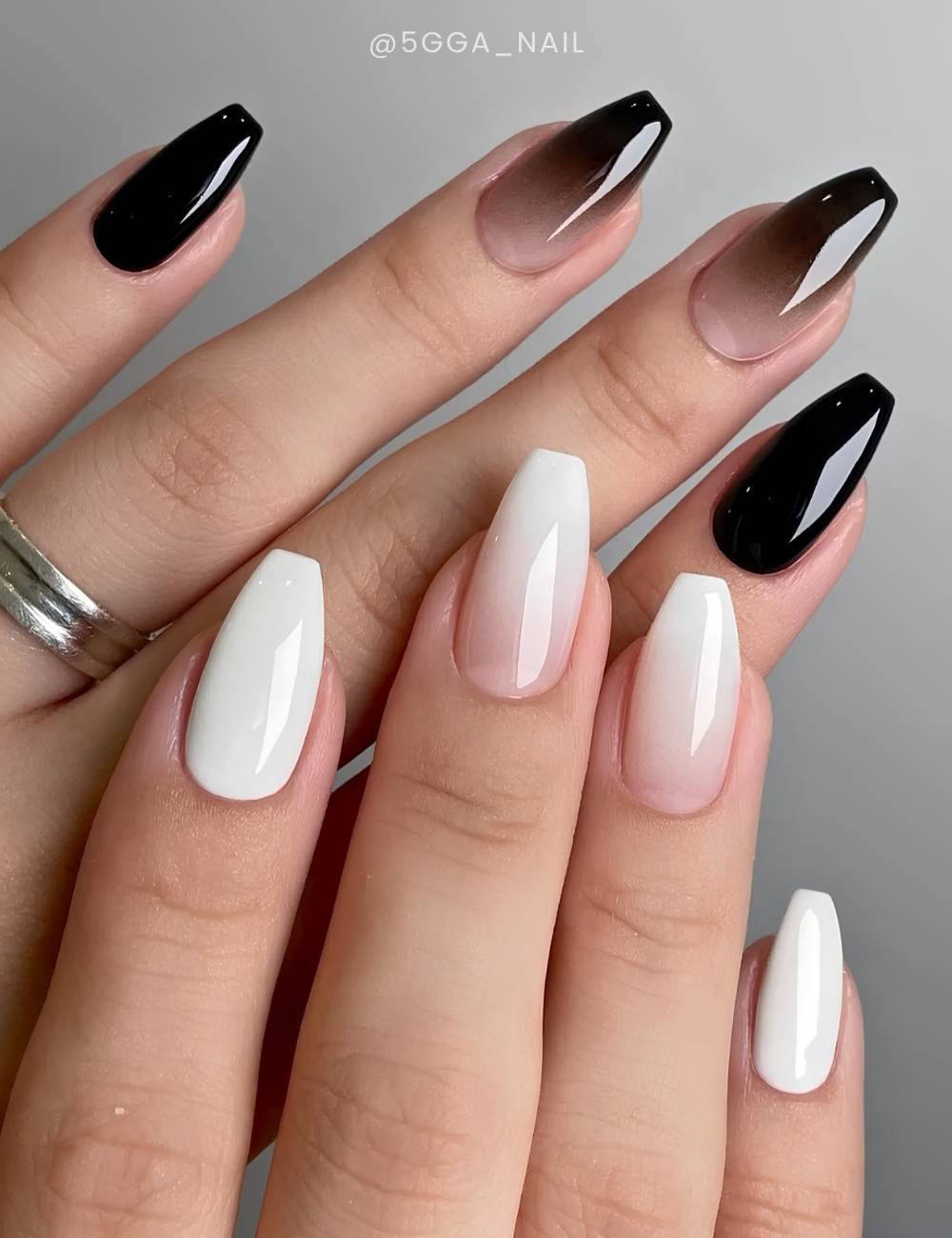 Schwarz weisse Ombre Manikuere